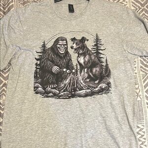 Gray Graphic T-Shirt with Bigfoot and Dog